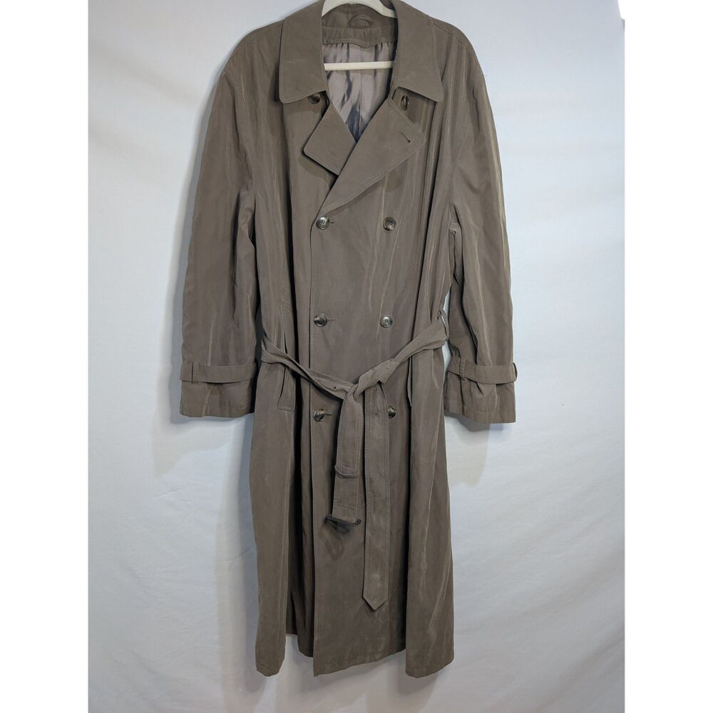 Brooks Brothers Vintage Mens Double Breast Belted Trench Coat Olive‎ Rain Jacket